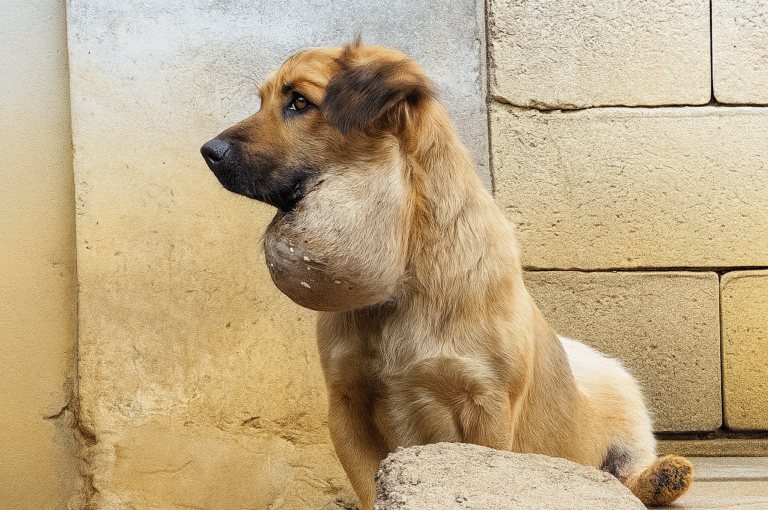 A 3kg tumor on the stray dog's jaw was suffocating it, so I made a bold decision